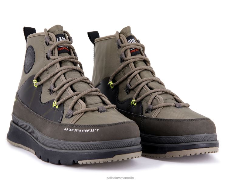 Hommes pallasider travel waterproofplus PJVRJ46 Palladium vert sombre bottes